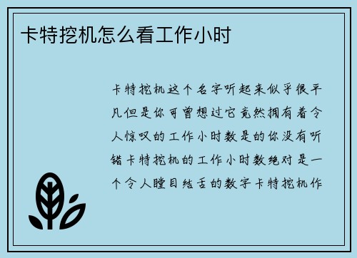 卡特挖机怎么看工作小时