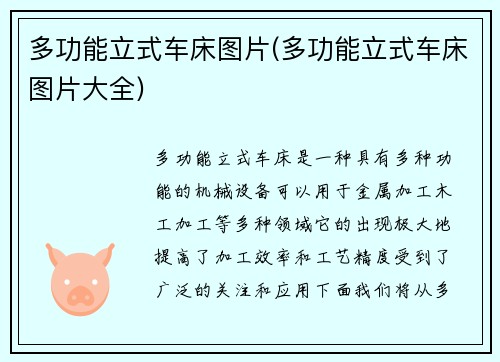 多功能立式车床图片(多功能立式车床图片大全)